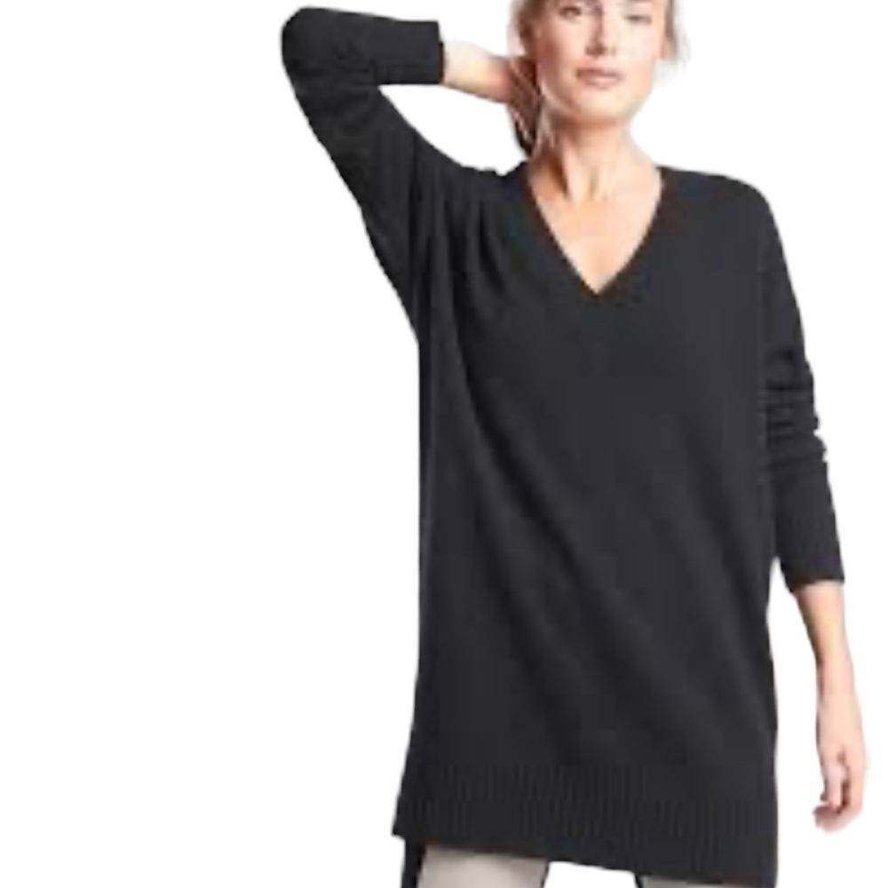 Gap Cashmere Blend V-Neck Tunic Top Sweater Long Sleeve Black Women's Medium